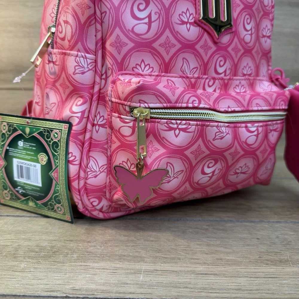 Universal Wicked Glinda Pink Monogram Mini Backpack Crown Pouch Butterfly Charm